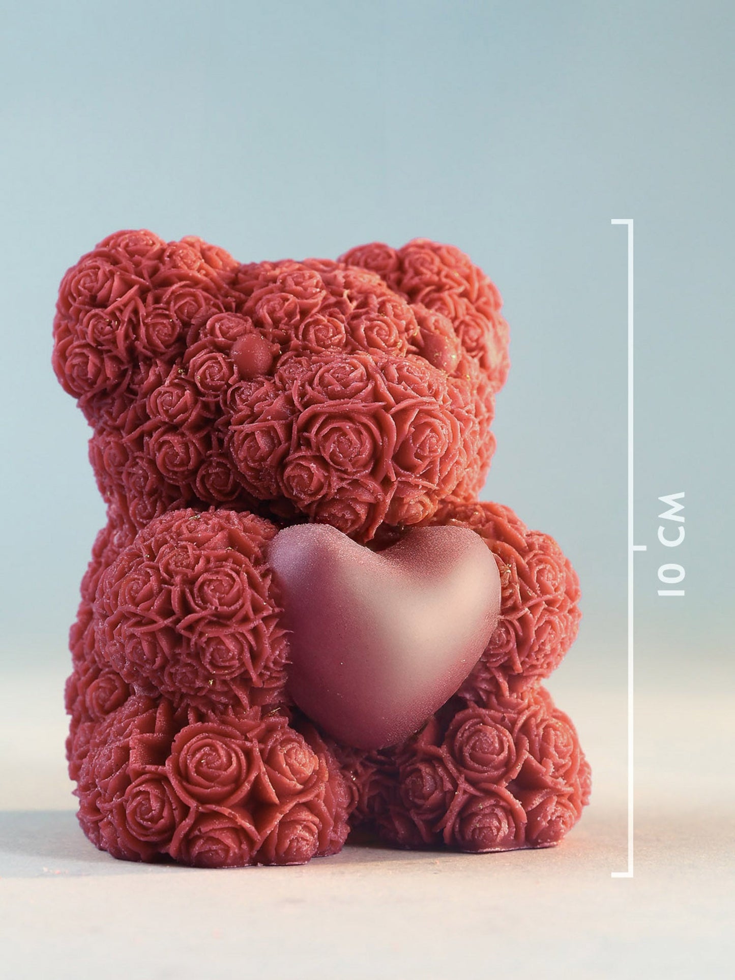 Rosé Teddy Heart Candle – 10cm Floral Soy Wax Bear