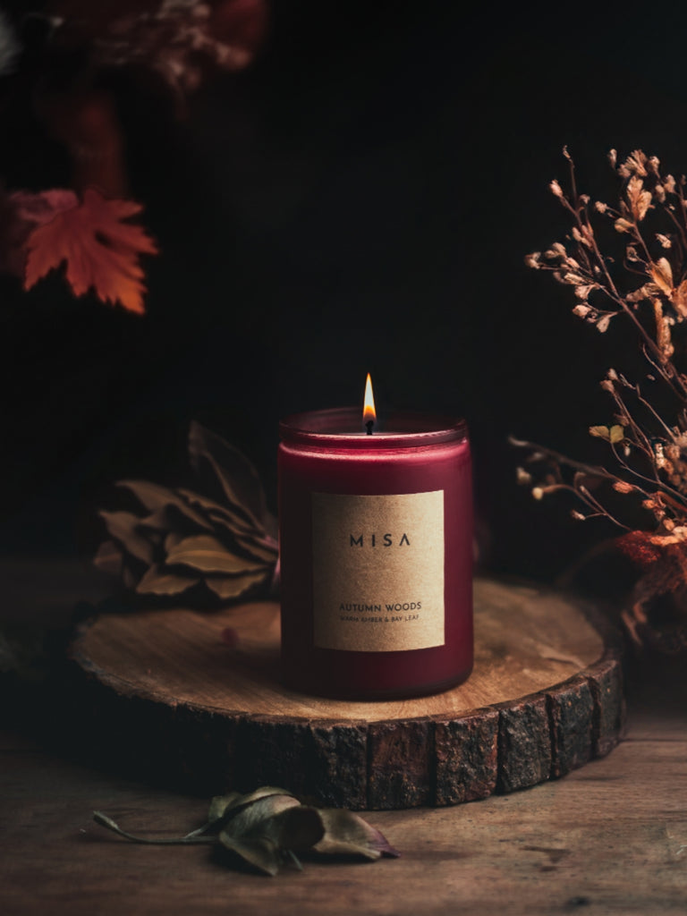 HEREBENE Pomegranate & Plum Scented Candle – Deep Red Glass Jar