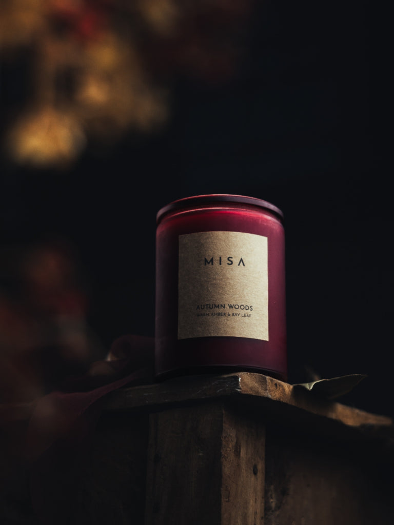 HEREBENE Pomegranate & Plum Scented Candle – Deep Red Glass Jar