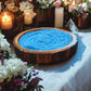 "Blueberry Essence Wax Candle in Rustic Wooden Bowl"