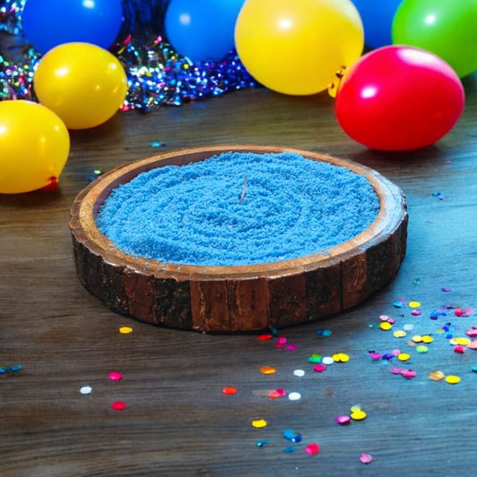 "Blueberry Essence Wax Candle in Rustic Wooden Bowl"
