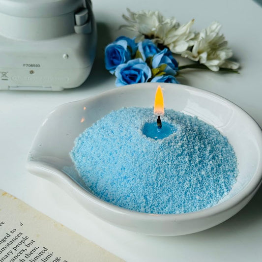 HEREBENE Pearl Candles Wax | Resuable & Refillable | 500 Grams | Most Unique Home Decor | Premium White Sand Pearls Candle | Bliss for Candle Lovers | Large - Blue Color