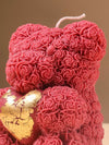 Rosé Teddy Heart Candle – 10cm Floral Soy Wax Bear