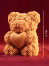 Rosé Teddy Heart Candle – 10cm Floral Soy Wax Bear