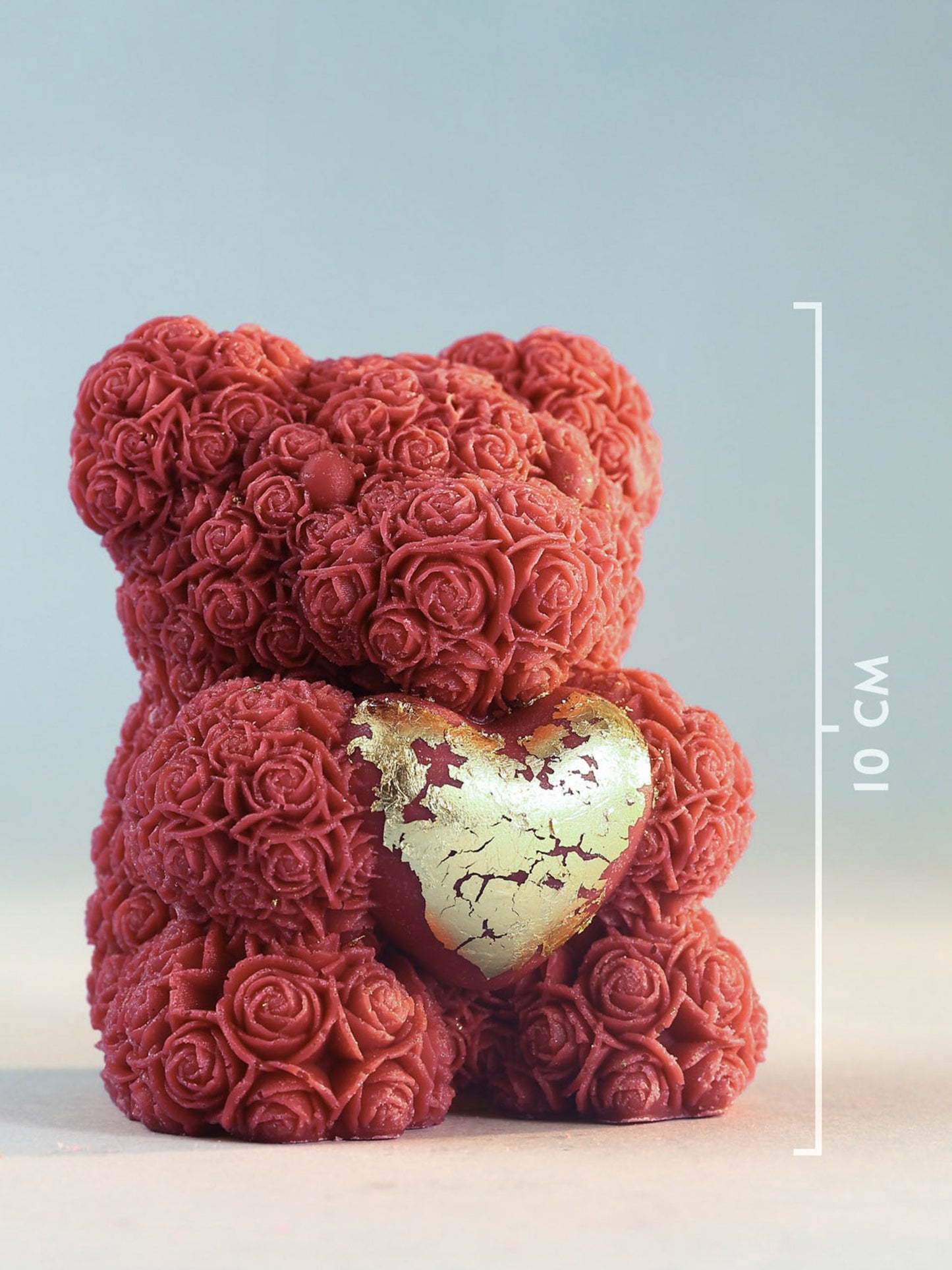 Rosé Teddy Heart Candle – 10cm Floral Soy Wax Bear