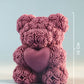Rosé Teddy Heart Candle – 10cm Floral Soy Wax Bear