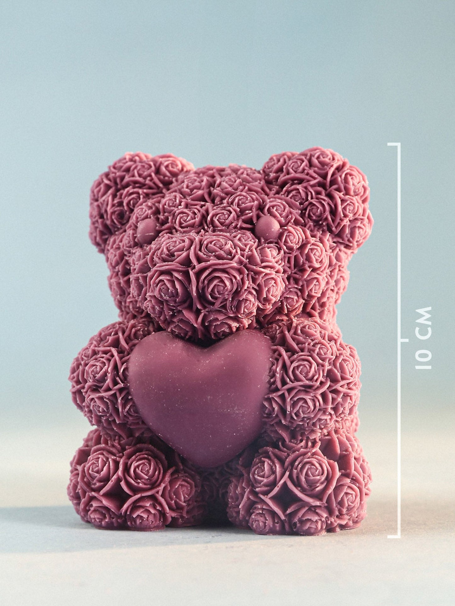 Rosé Teddy Heart Candle – 10cm Floral Soy Wax Bear